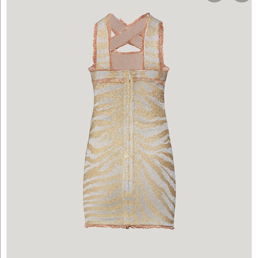 Herve Leger Metallic Anima Print Fringe Dress NWT - Picture 4 of 5